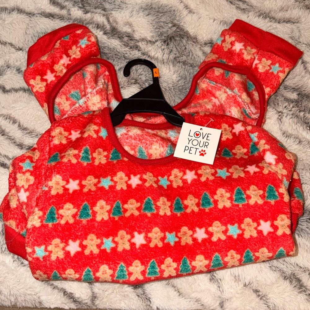 Festive Red Pet Sweater with Holiday Patterns